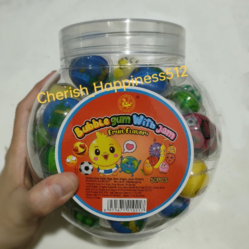 Permen Karet Viral Isi Jam Aneka Rasa Buah Bentuk Bola Dunia ~ Bumi ~ Bola ~ Emoticon Lucu (1 pcs)