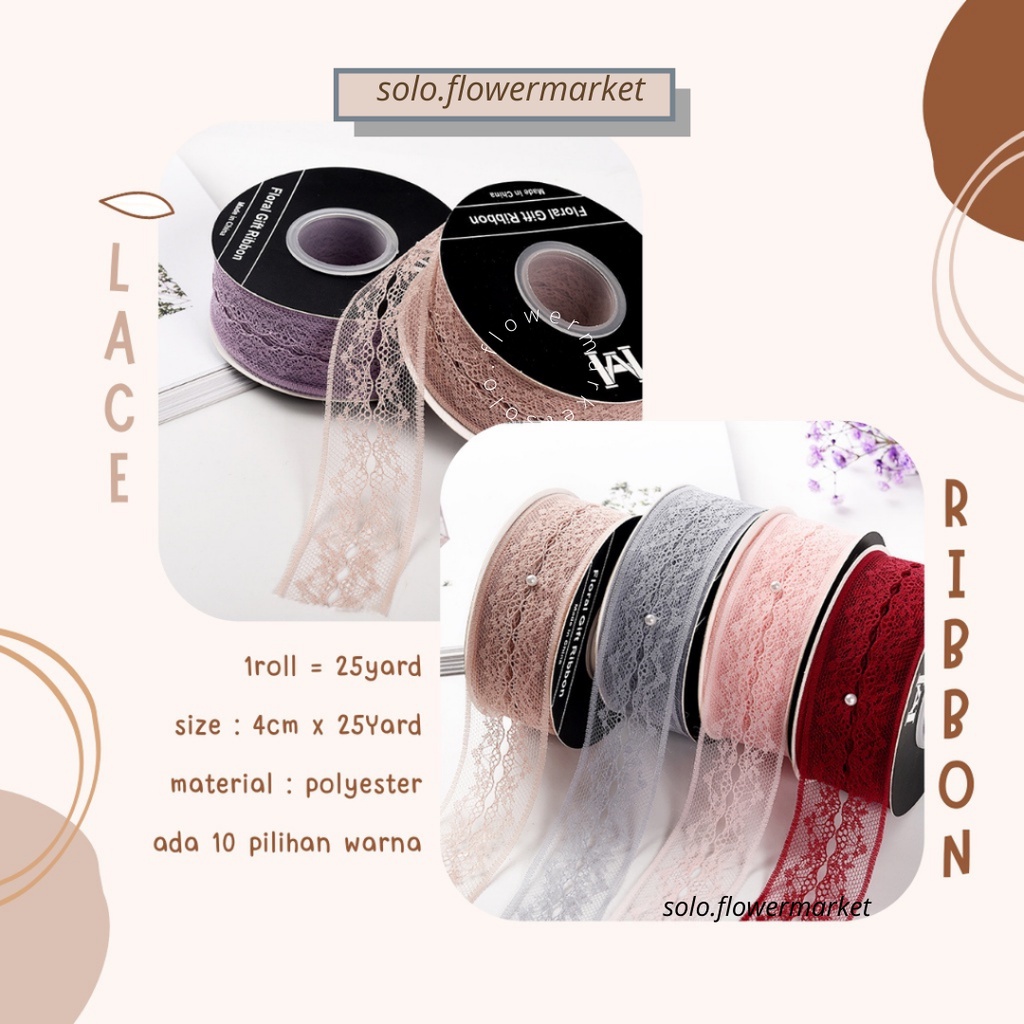 

4CM Lace Ribbon - Pita Renda Bordir LPita Renda 3 CM putih hitam pink merah maroon lace ribbon natal imlek lebaran Chinese New Year ebar 40mm (per meter) PITA BORDIR TILE MOTIF PITA KADO HAMPERS SOUVENIR LACE TERMURAH