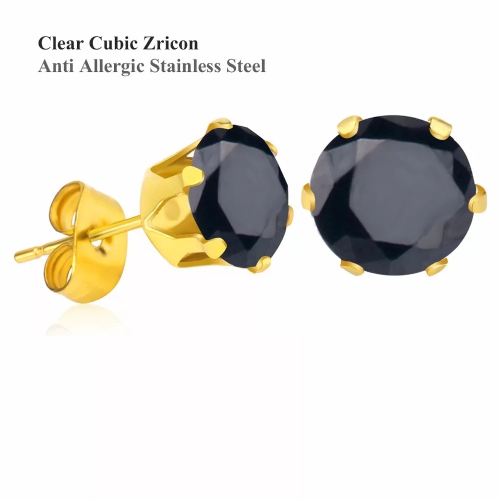 Anting Wanita Titanium / Anting Tusuk Mata Satu Aksesoris Wanita Anti Karat-Hitam