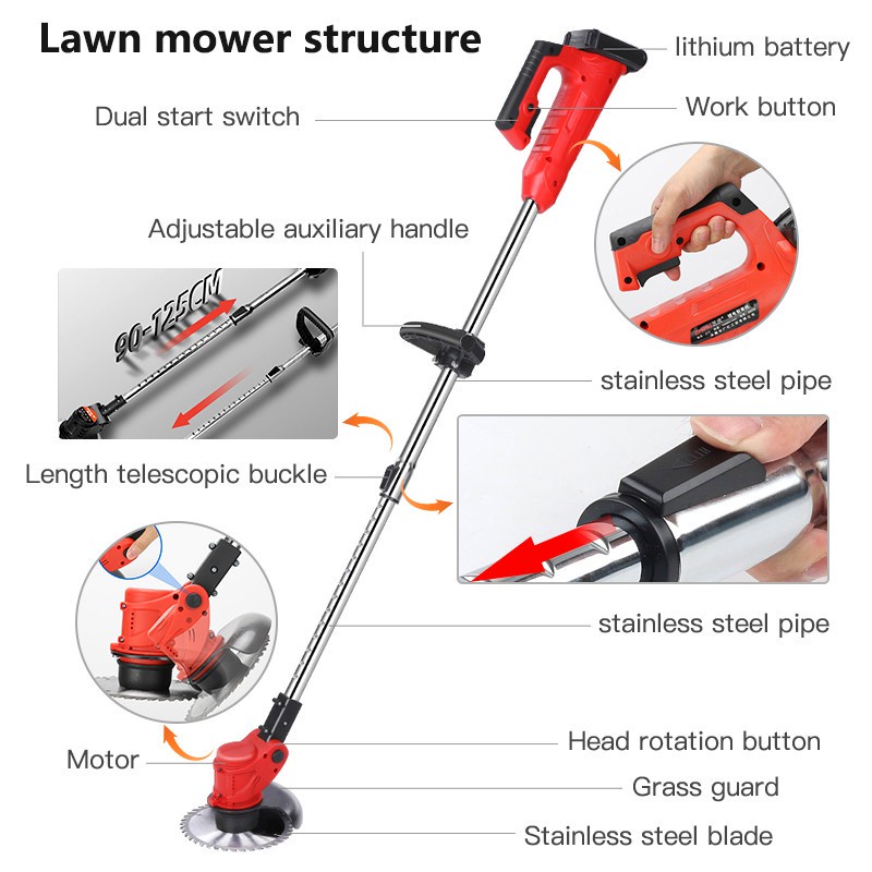 Mesin Potong Rumput Baterai 12V / 24V Pemotong rumput genggam 2 BATERAI - Cordless Lawn Mower