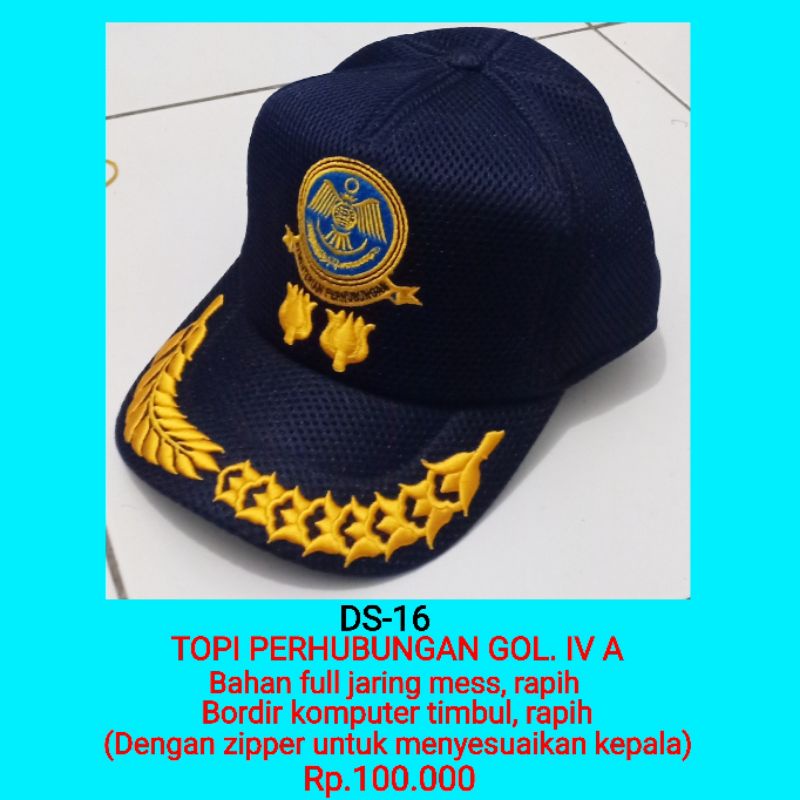 ds-16 topi perhubungan golongan 4 a bahan jaring mes topi dishub topi kemenhub