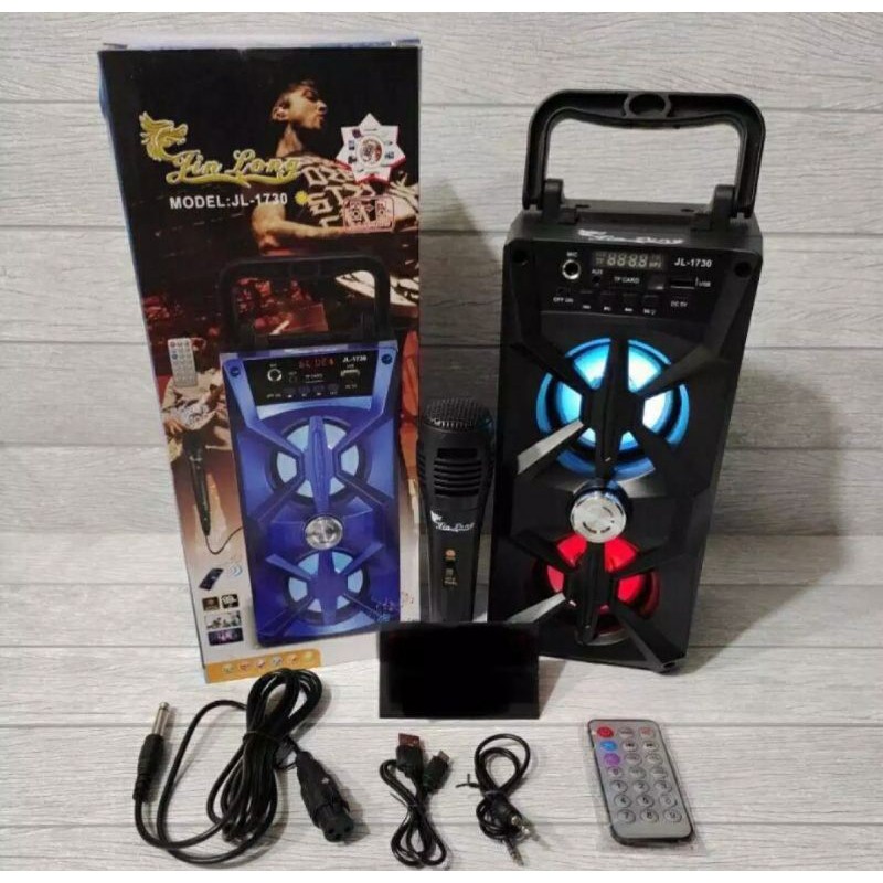 Speaker Bluetooth Mp3 Karaoke Jinglong JL - 1730 Bonus Mic + Remot Super Bass Murah