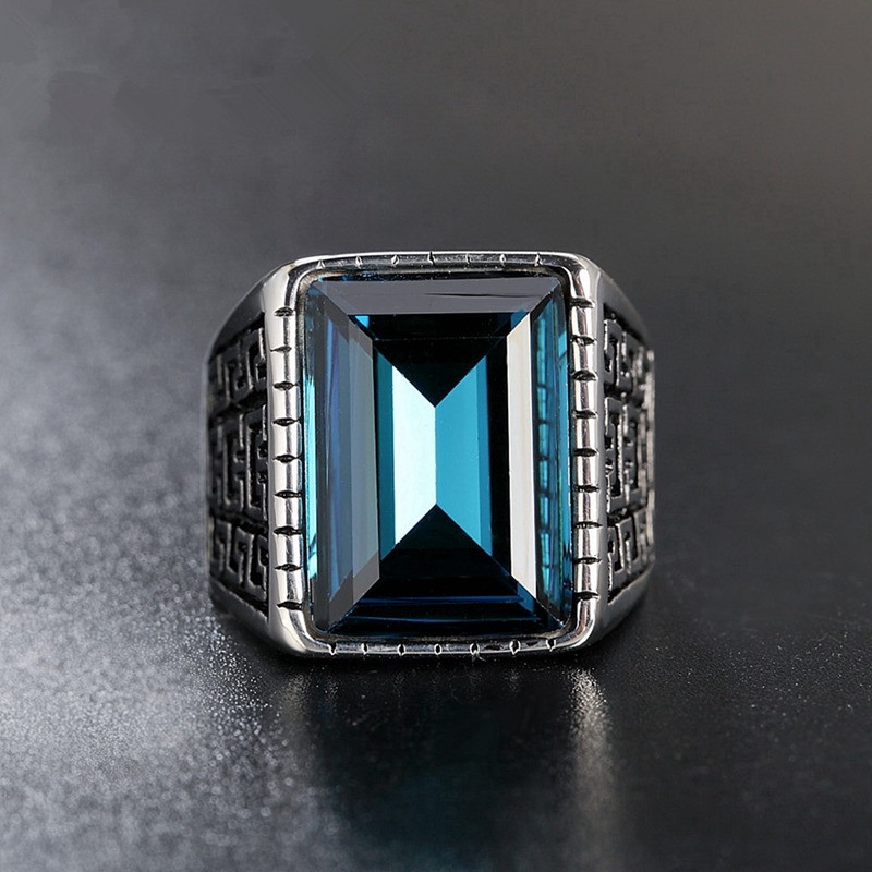 Classic Luxury Men's Great Wall Pattern Casual Gemstone Ring Jewelry