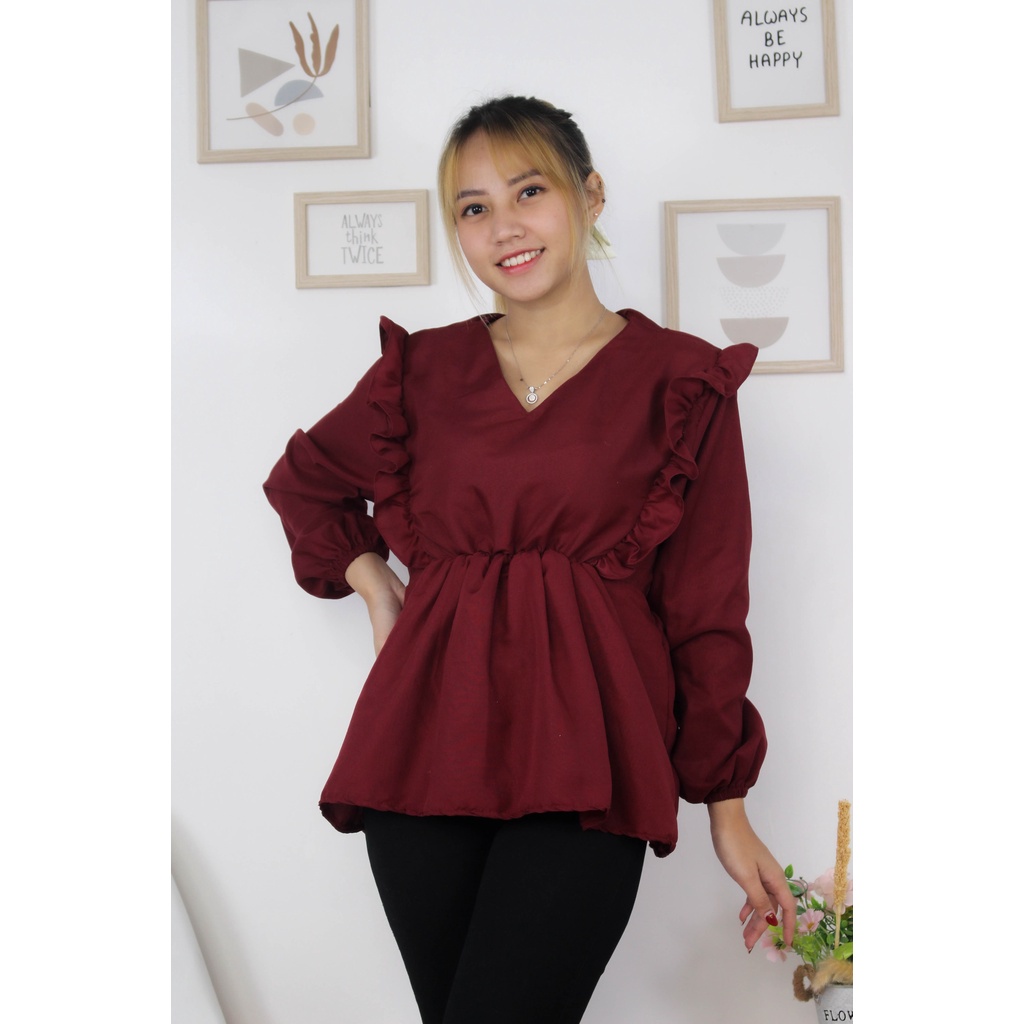 BEFAST - ZRX OOTD Wanita Blouse JIHYO / Elsa Blouse / Blouse Wanita Unik / Blouse Polos Keluaran Terbaru / Blouse Formal / Blouse Tangan Karet / Blosue Terlaris