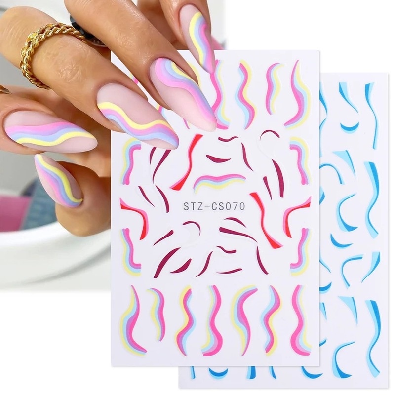 1 Lembar / Pak Stiker Kuku Foil Transfer Air Motif Geometri Asimetris 3d Untuk Nail Art / Manicure Diy