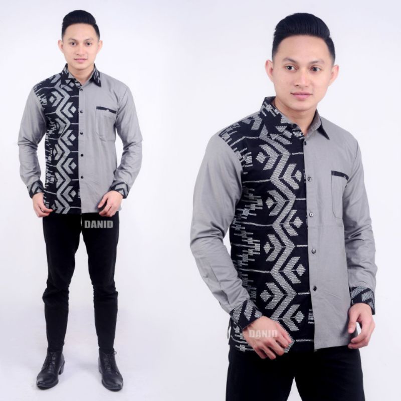 Kemeja Batik Kombinasi Pria Lengan Panjang Size M, L, XL ( ORIGINAL )