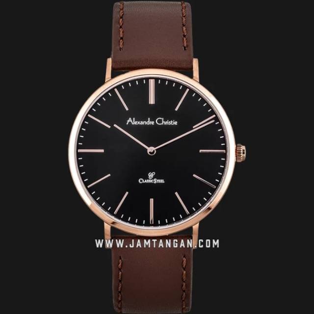 Alexandre Christie AC 8490 MH LRGBA Man Black Dial Brown Leather Strap