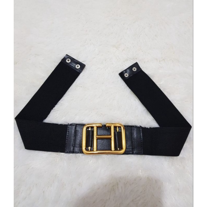 BELT KEPALA EMAS / SILVER CC. HS. V. CG. KARET HITAM ELASTIS IKAT PINGGANG WANITA