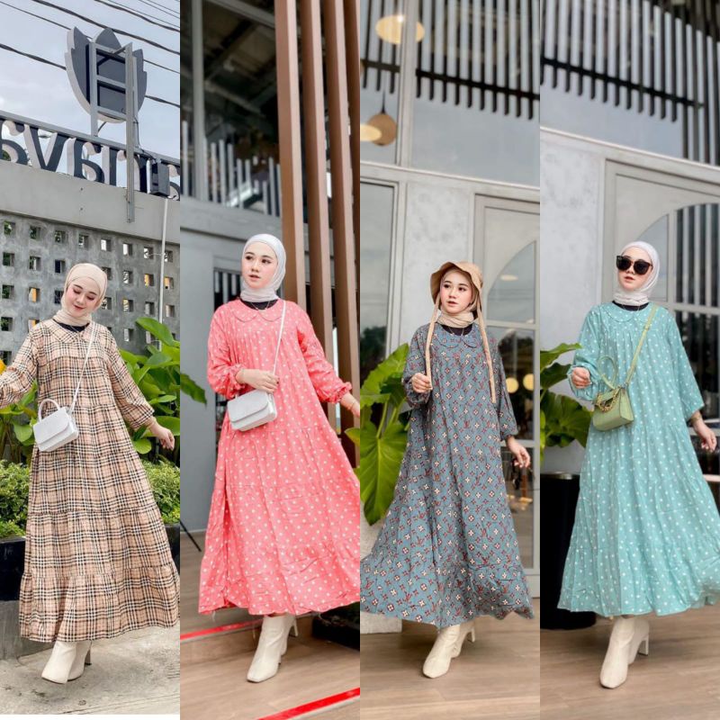 Midi Dress / Gamis midi / Gamis tunik / Dress midi / midi polka midi kotak