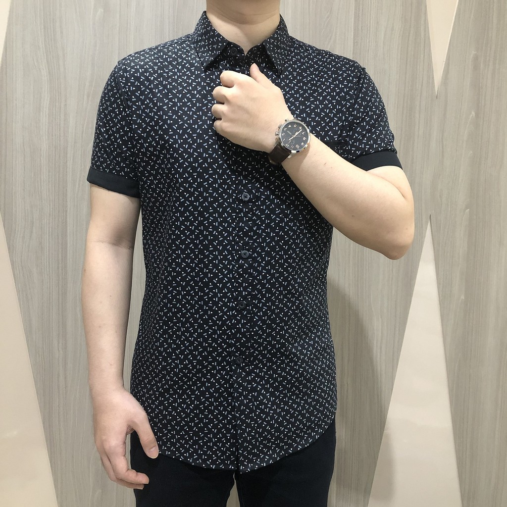 [GRIDLINE - S325 Splash Navy &amp; Black - S130 Black &amp; Navy] Kemeja Pria Lengan Pendek Slimfit Katun Motif Simpel