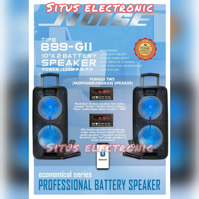 SPEAKER PORTABLE NOISE 899 GII FREE MIC WIRELESS 10 INCH X 2 DOUBLE