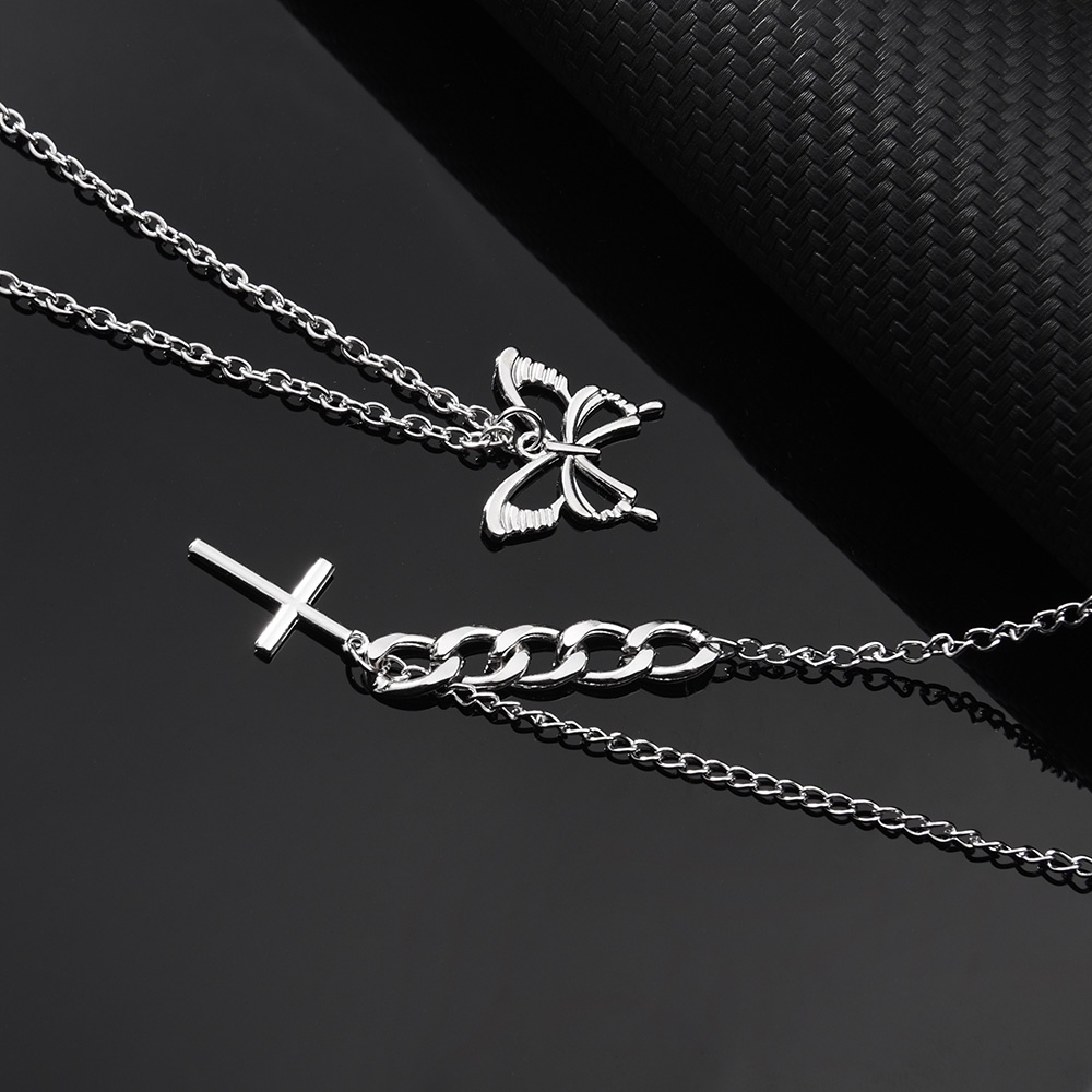 Kalung Choker Banyak Lapis Dengan Liontin Butterfly Hollow Gaya Punk Hip Hop Untuk Wanita