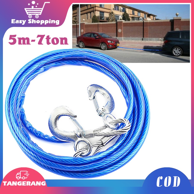 7 Ton Tali Derek Mobil 5 M Tali Penarik Mobil Kawat Sling Baja Hook Emergency Tow Rope