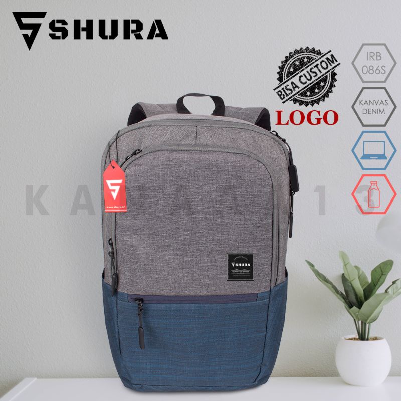 Tas Ransel Custom Logo/Gambar Pria&Wanita Bahan Kanvas Warna Abu-Abu Produksi Konveksi Tas Berkualia