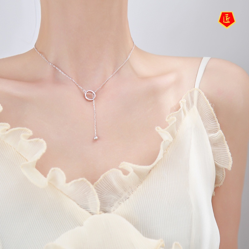 [Ready Stock]Sliver Beads Geometric Ring Necklace for Women Ins Simple Temperament