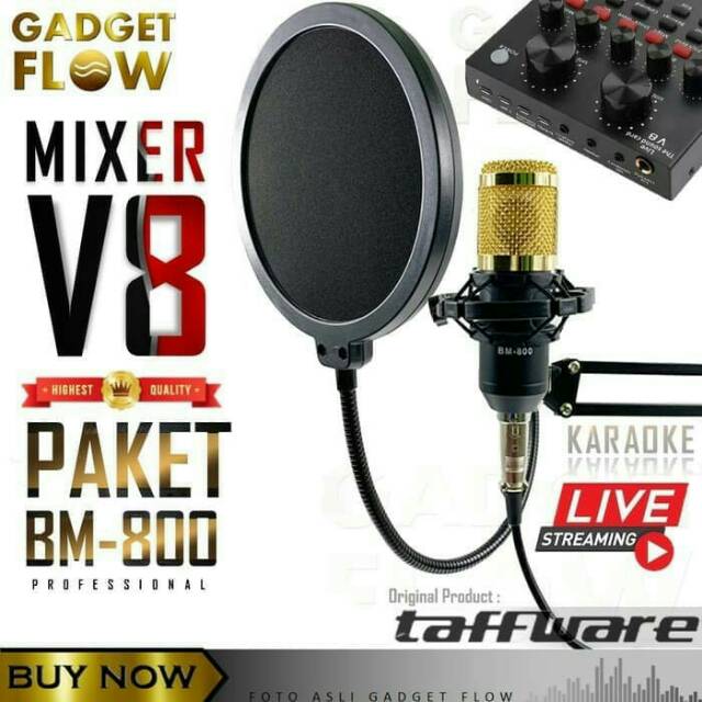 Pakey komplit youtuber mic Bm800 + mixer V8 stand mix
