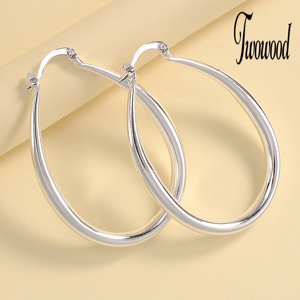 1 Pasang Anting Hoop Oval Bahan Alloy Untuk Wanita