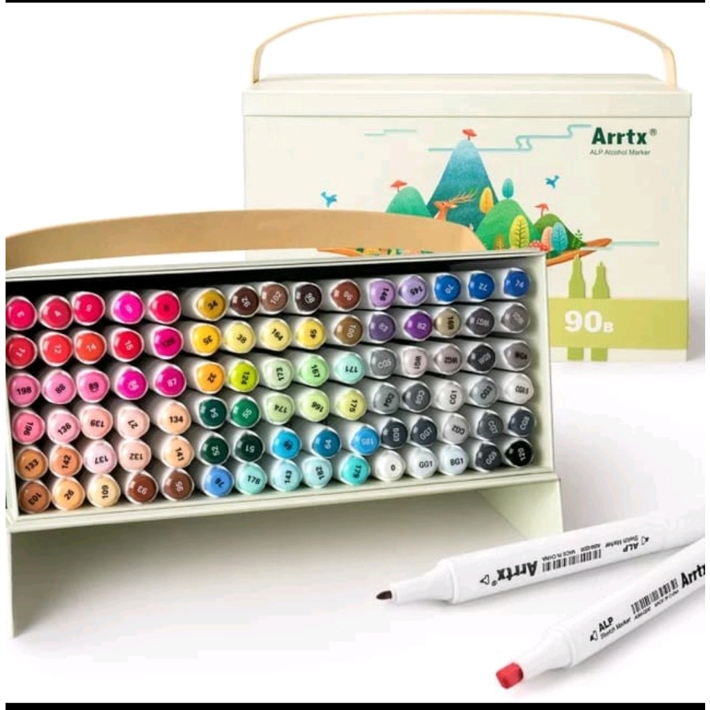 

arrtx oros dual tip brush pen dan marker 90 warna alkohol base