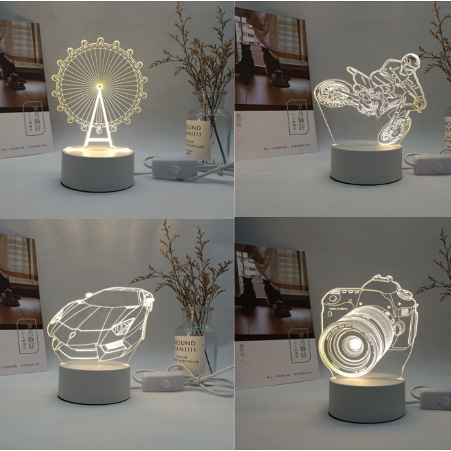 Lampu Hias LED 3D motif Happy Birthday Transparan Lampu Tidur 3D lampu pajang HBD (3 warna cahaya lampu)