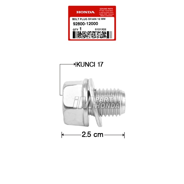 92800-12000 Baut & Ring Tap Oli 17 CBR 150 R CB 150 R Sonic Verza Supra 150 GTR PNP Bebek