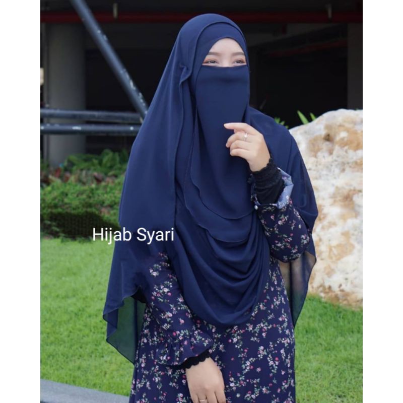 Jilbab Syari Pastan 2lubang Bahan Diamond Free Cadar 2layer-1