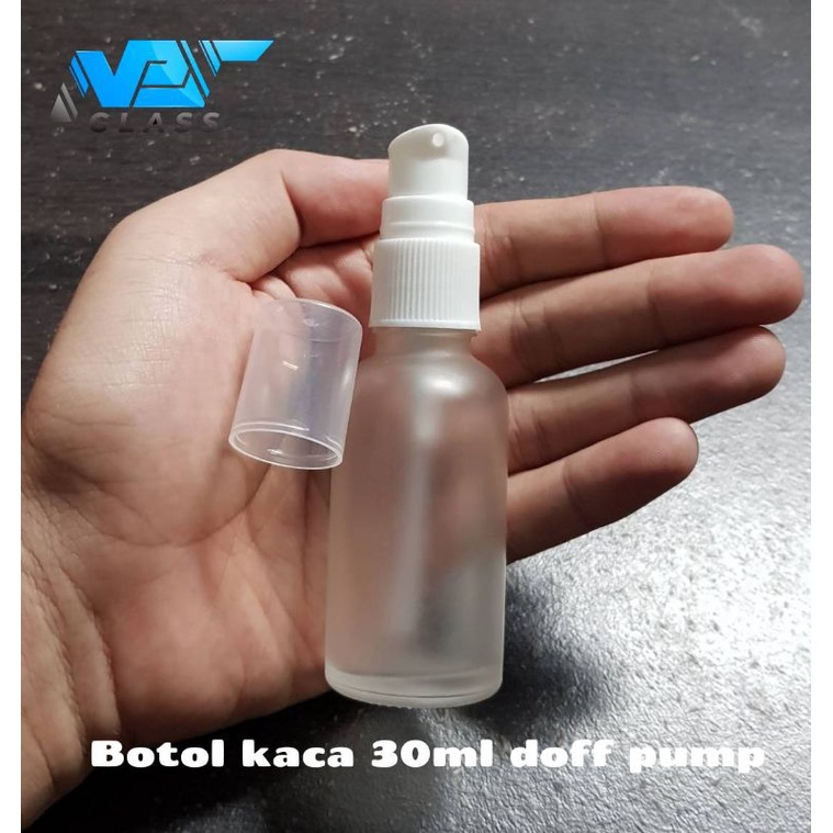 botol kaca 30ml doff pump / botol kaca 30ml bening frosted pump