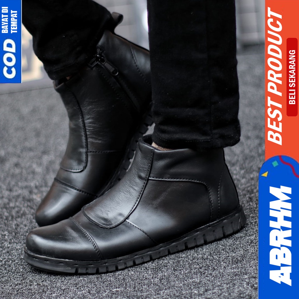 Sepatu Boots Pantofel Formal Kulit Asli Kerja Kantor Hitam Pria Abrhm Estem