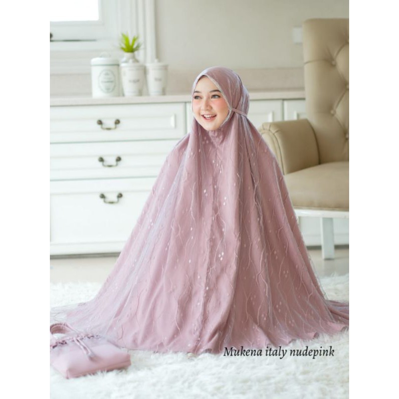 Ready bonus masker eksklusif Mukena mewah Italy by Delanova Nude