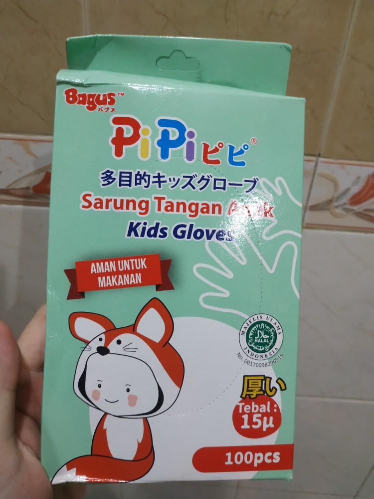 Bagus Pipi Sarung Tangan Plastik & Surgical Masker Anak Bundle -15 Mikron