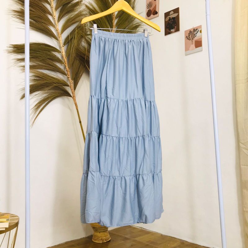 ROK SUSUN MAXI SKIRT // ROK PREMIUM // ROK WANITA TERBARU-Biru