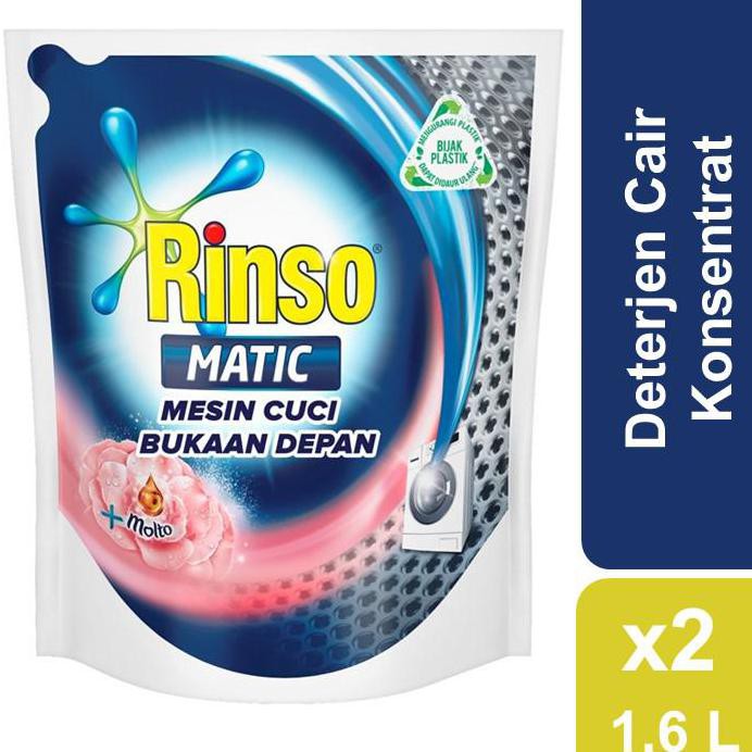 {BISA COD} Rinso Matic Deterjen Cair Bukaan Depan 1.6 Liter Twin Pack - Perlindungan Dari Bakteri