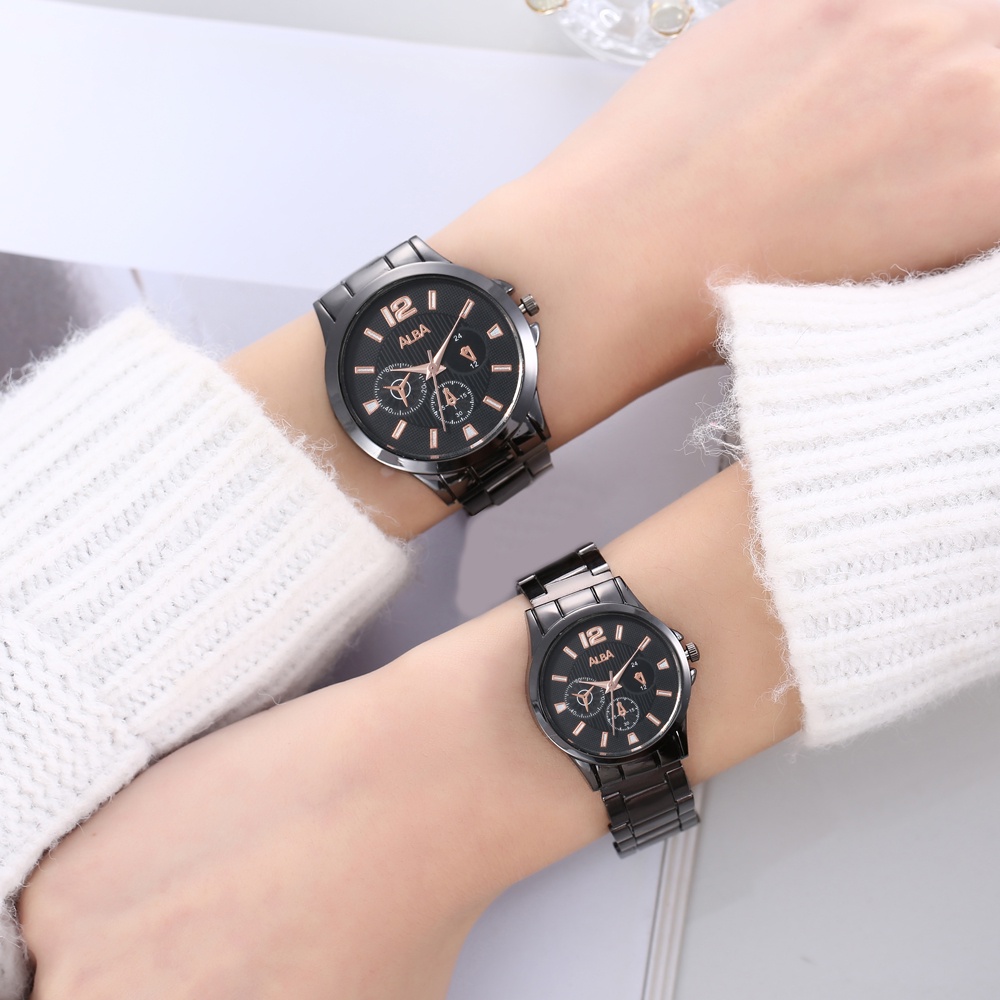 JAM TANGAN COUPLE STAINLESS RANTAI KRISTAS PRENIUMk JAM TANGAN MURAH C22