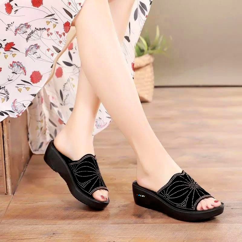 Wedges Calbi Sandal Wanita Motif Bunga