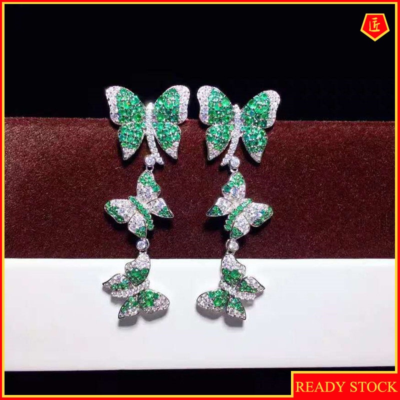 Fashion Personality Butterfly Earrings Earrings Inlaid with Colorful Diamond Earrings