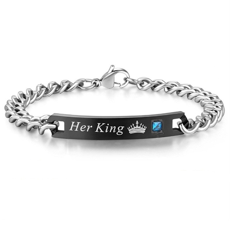 Fancyqube Gelang Desain His Queen Her King Bahan Stainless Steel Untuk Pasangan