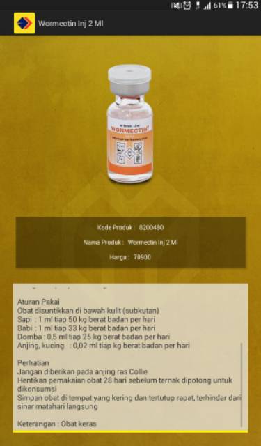 WORMECTIN 20 ml / obat jamur parasit scabies cacing / hewan / kucing anjing kelinci / pet / babi / Medion