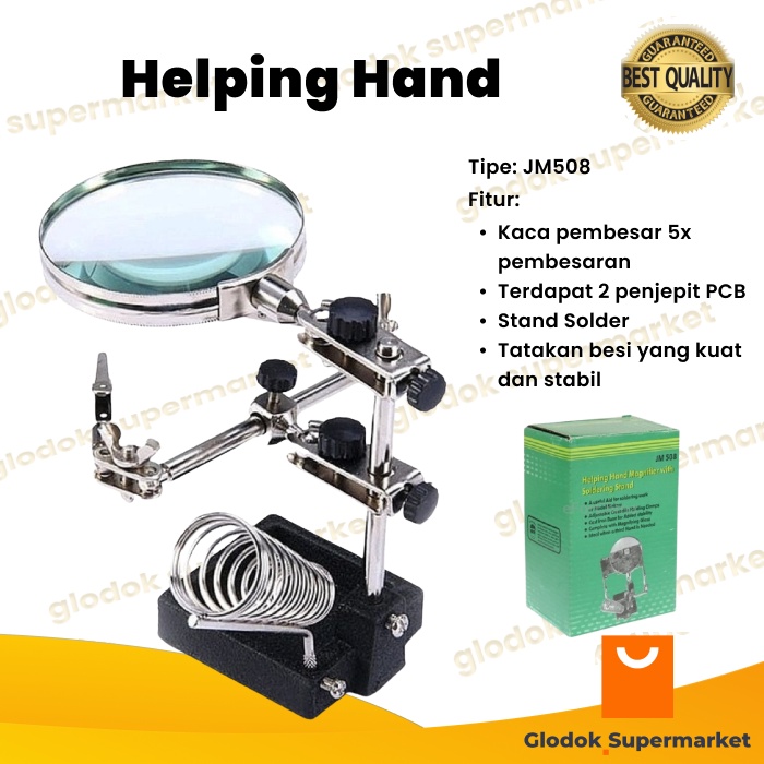 Helping Hand Magnifier JM508 Alat Bantu Solder Kaca Pembesar Jepit PCB JM-508