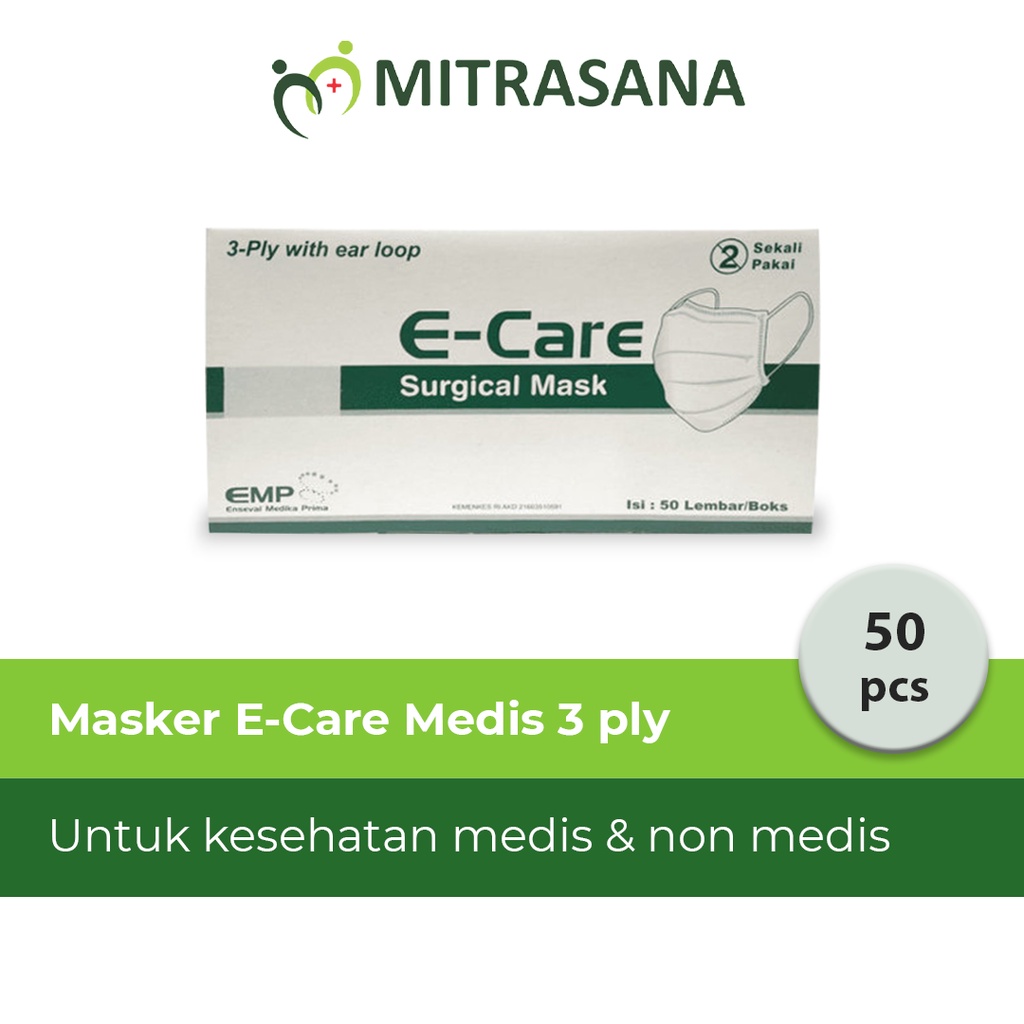 Jual Masker E-Care Surgical Mask 3 Ply Earloop - Isi 50 Pcs - Masker ...