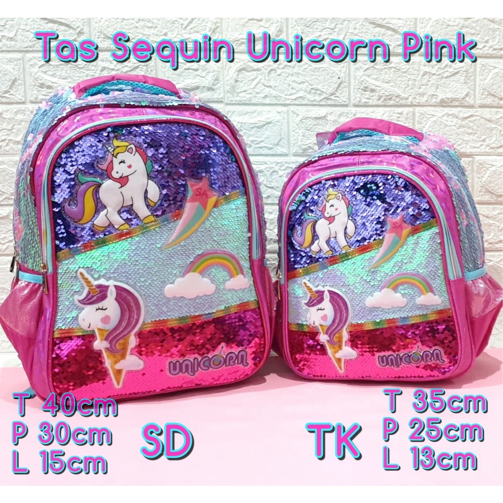 Tas Sekolah Anak TK dan SD Model Sequin Usap Gambar Unicorn LOL Frozen Tas Ransel Import Anak Perempuan TK dan SD