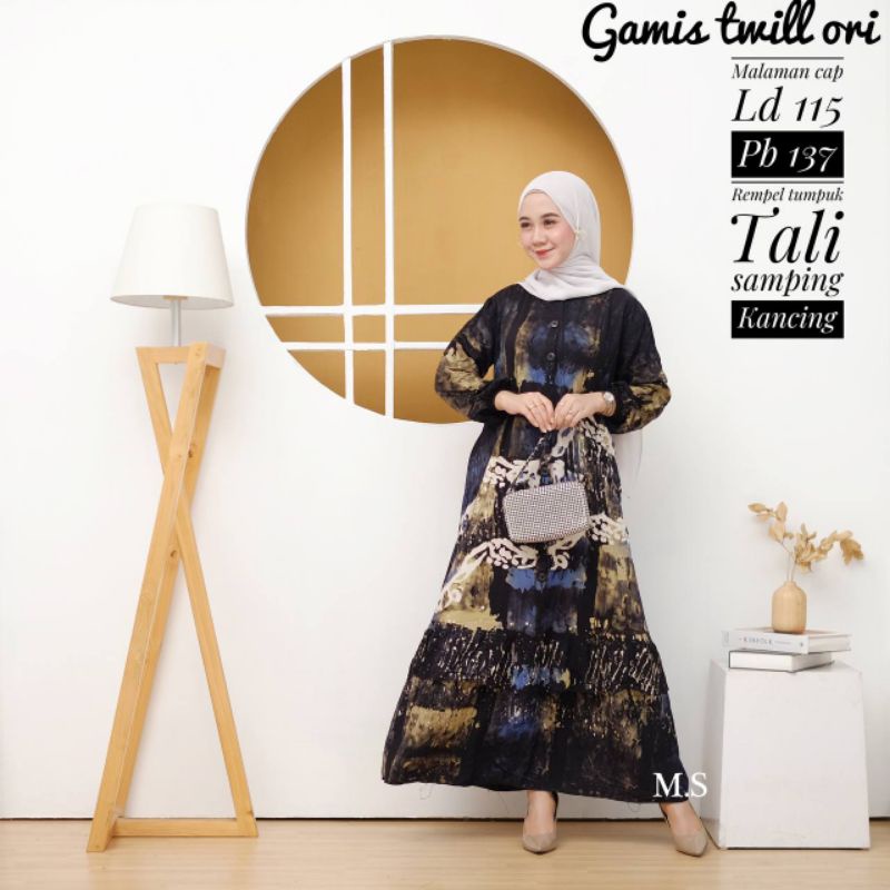 Gamis Batik Cap Twill Ori Gamis Batik Cap Malaman Karetan Busui Kancing Depan Model Rempel Bawah Sus