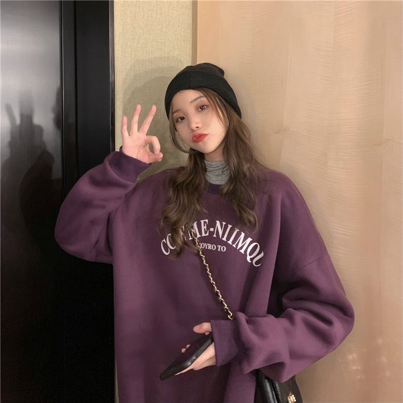 KJA-62 sweater basic wanita letter printing oversize casual style import korea jepang