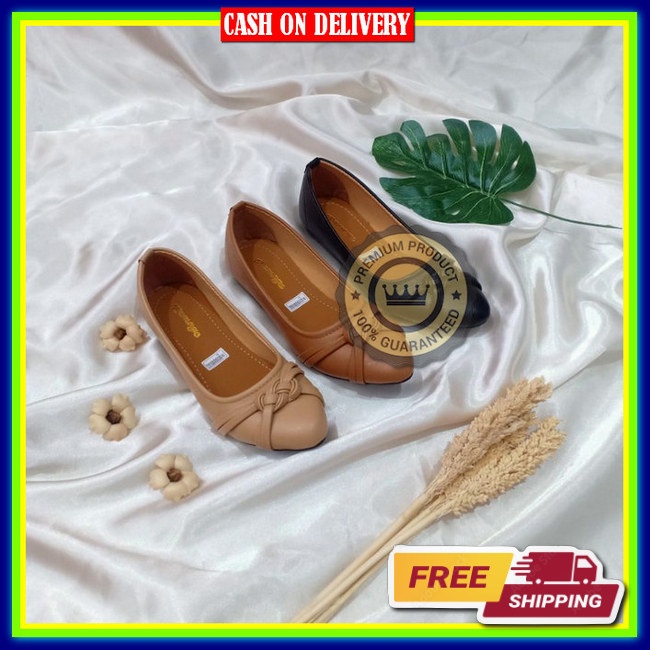 Flatshoes Wanita Premium Mewah Ori Santai Polos Nyaman Karet Termurah Kerja Import Jumbo Terkini Cew