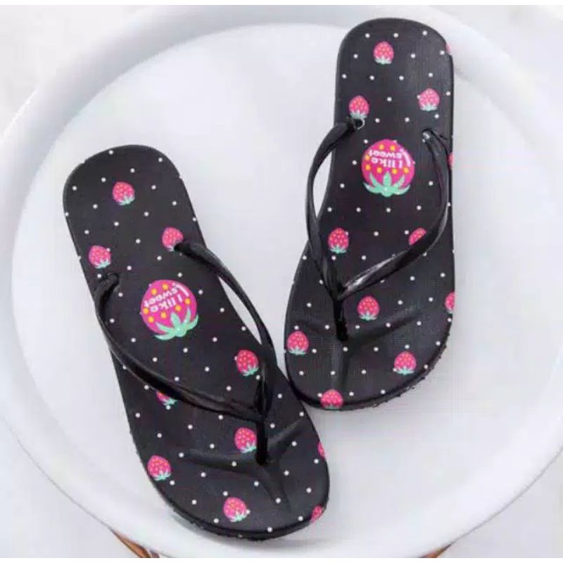 SANDAL JEPIT WANITA MOTIF STRAWBERRY BINTIK