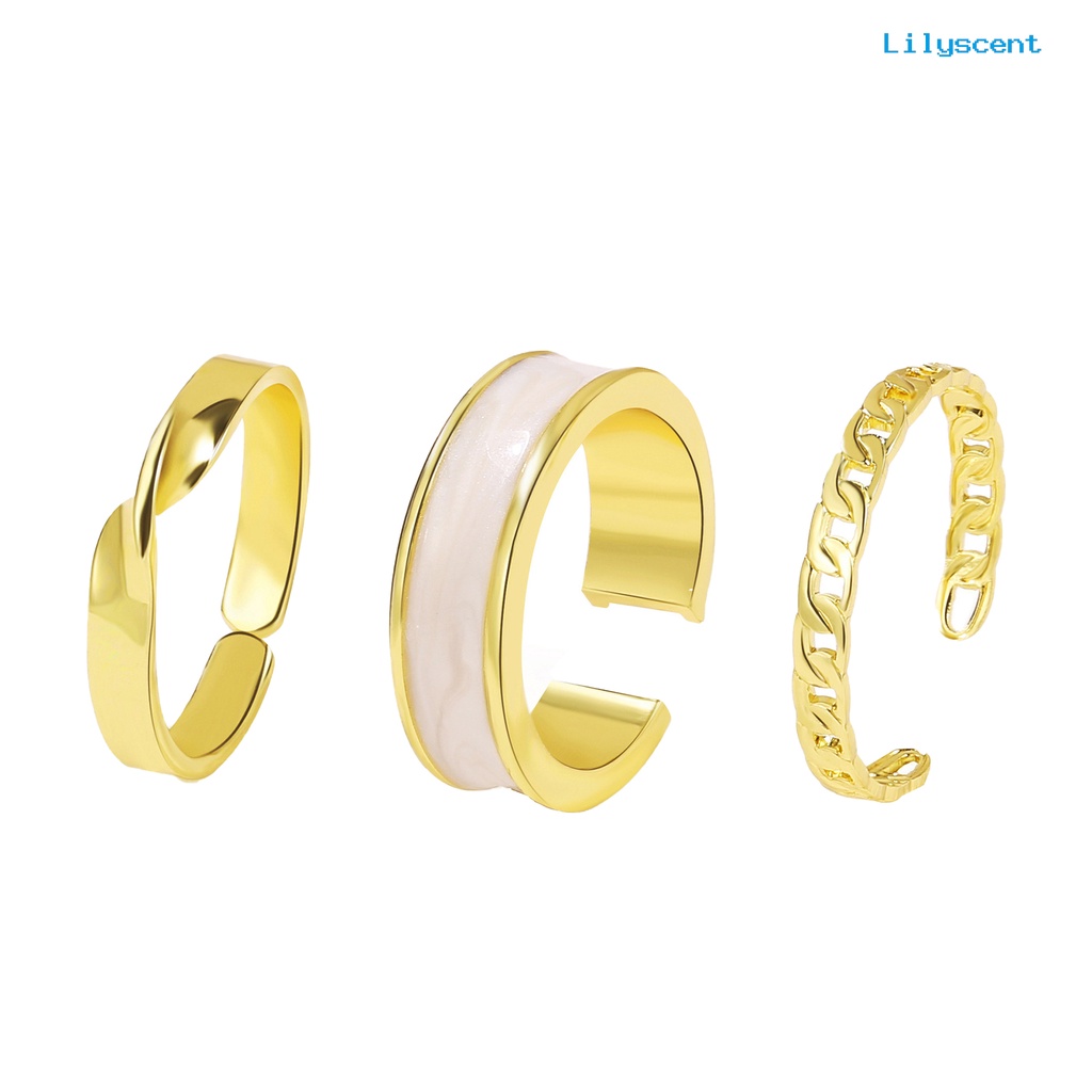 3pcs / Set Cincin Jari Model Terbuka Dapat Disesuaikan Untuk Wanita