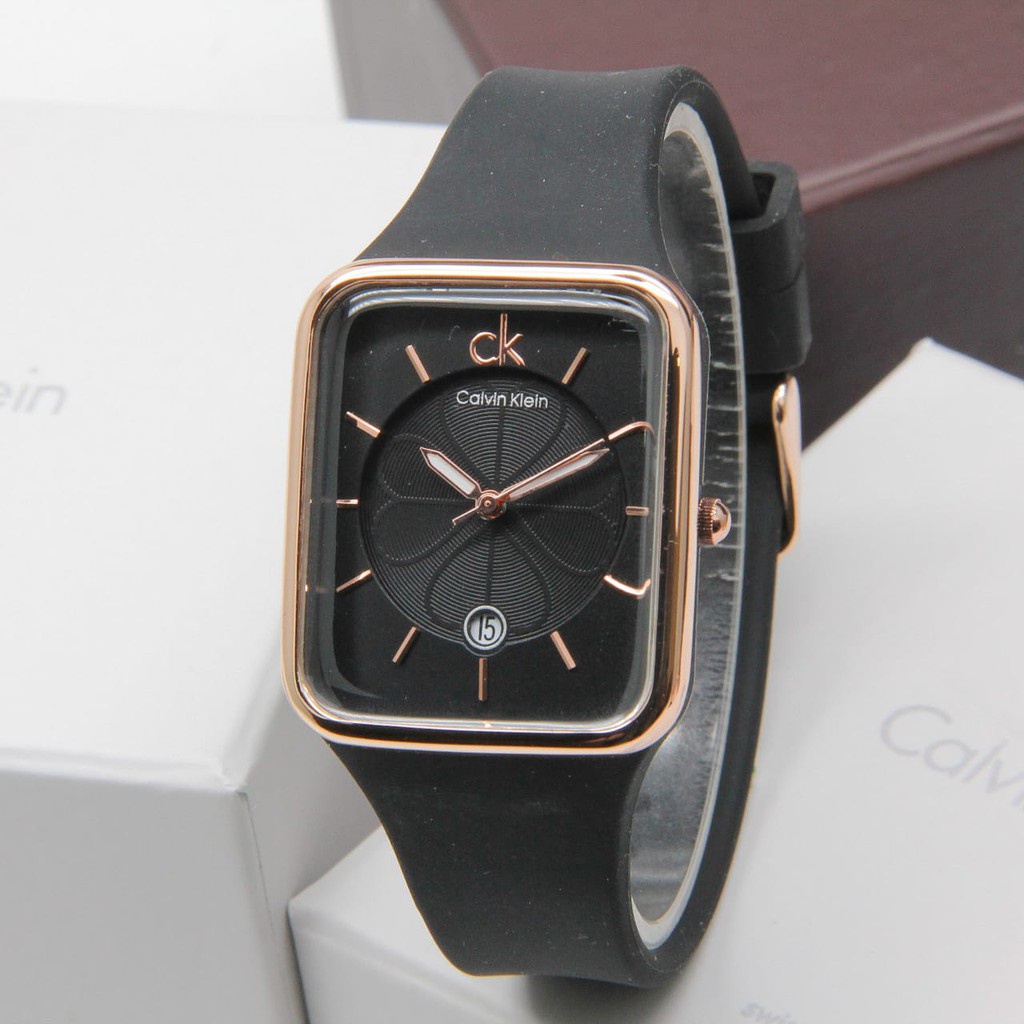 CALVIN KLEIN WATCH/JAM TANGAN CEWEK FASHION TERBARU/JAM TANGAN FASHION RUBBER STRAP/JAM TANGAN KOTAK/