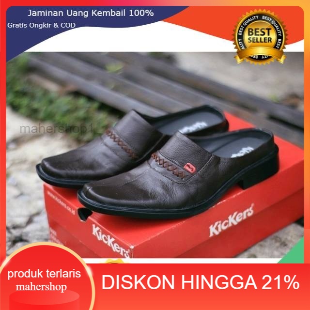 Sepatu slop sepatu sandal kulit asli sandal pria bustong Slop Pria Bahan Kulit Asli | Home industri 