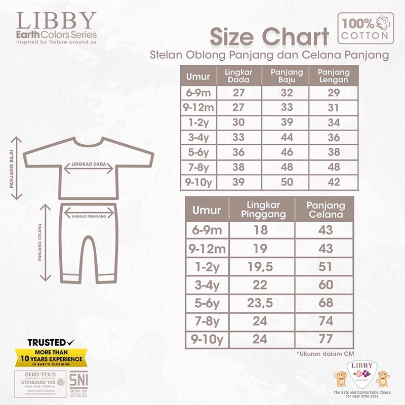 LIBBY EARTH Series Stelan PANJANG Piyama Anak Katun