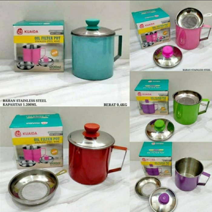 Mug &amp; Saringan Warna 1L Minyak Oil Pot Stainless 1 Liter Grosir