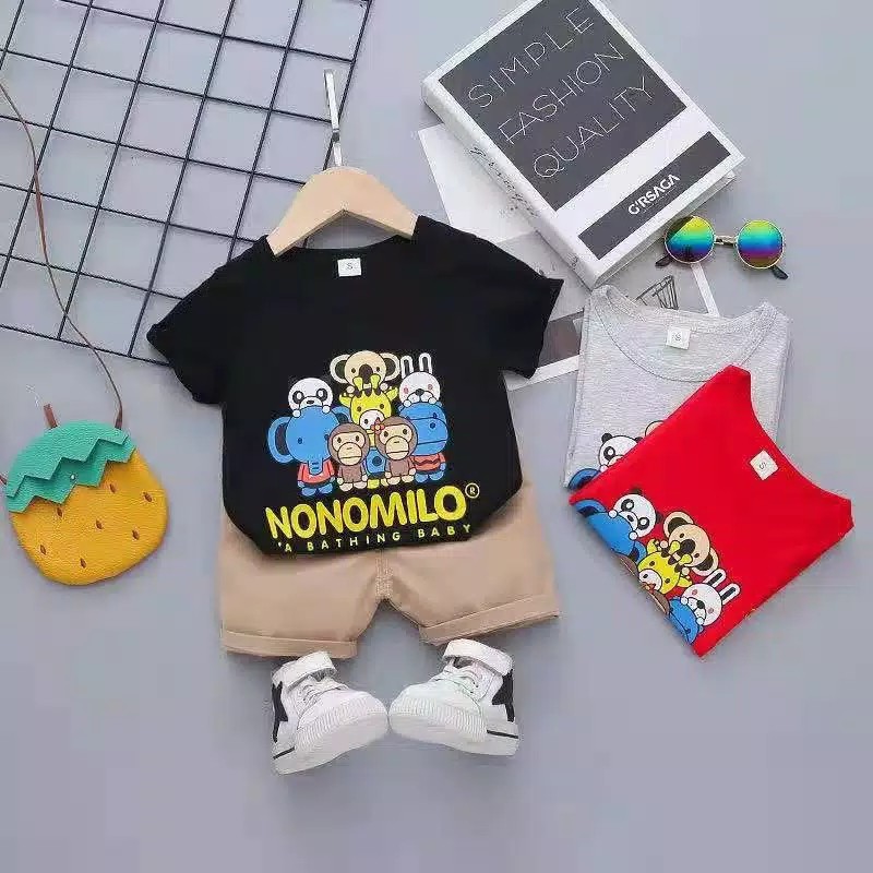 Baju anak Laki-laki setelan cowok kaos pendek+ celana pendek nonomilo
