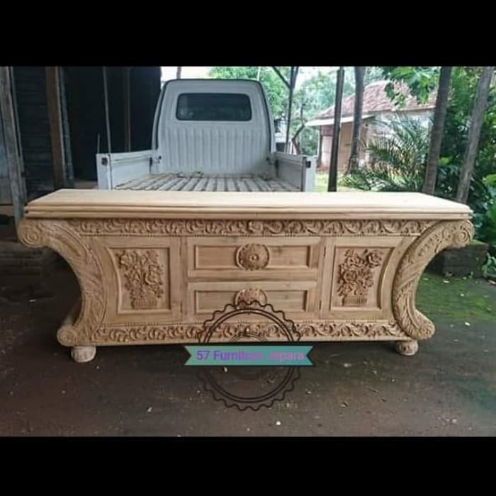Bufet ukir kayu jati mentahan - meja untuk Tv model klasik antik